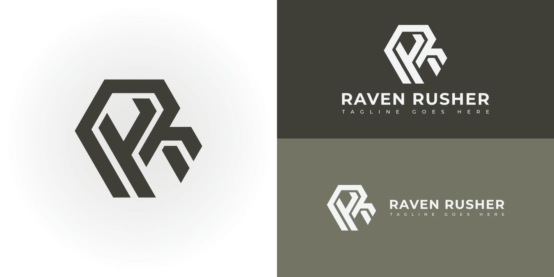 Abstract initial hexagon letter R or RR logo in deep green colors isolated on multiple background colors. The logo is suitable for property and real estate company logo icons to design inspiration vector