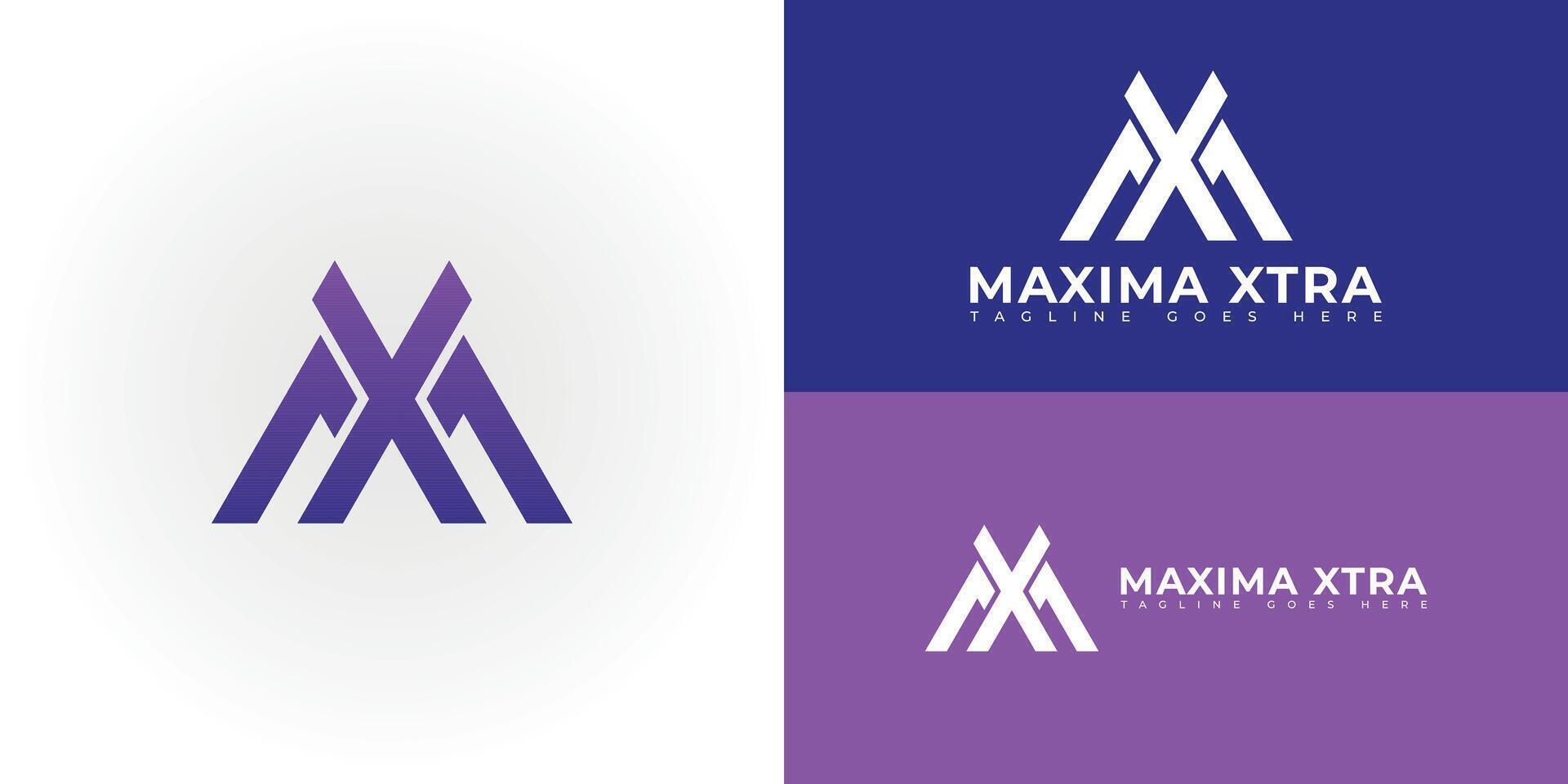 Abstract initial letter MX or XM logo in gradient blue-purple colors isolated on multiple background colors. The logo is suitable for business and consulting company logo icons to design inspiration vector