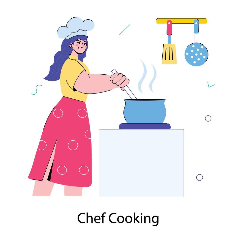 Trendy Chef Cooking vector