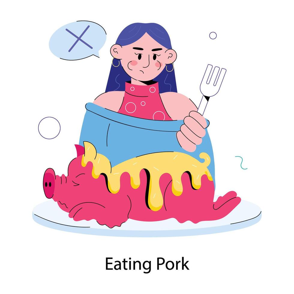 Trendy Eating Pork vector