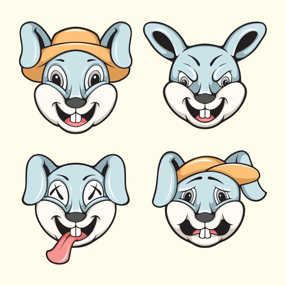 cartoon rabbit faces expressions vector