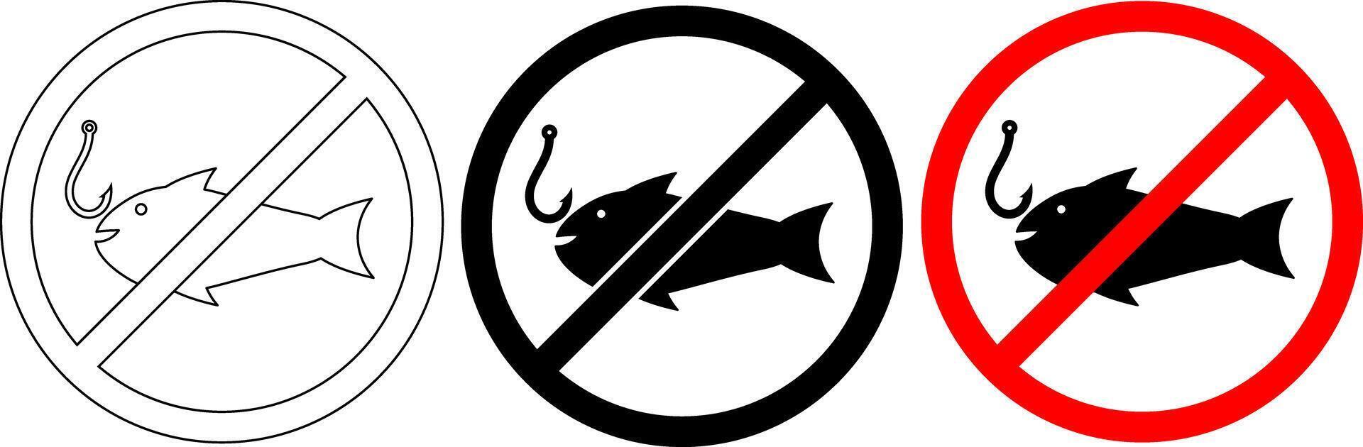outline silhouette no fishing sign set vector