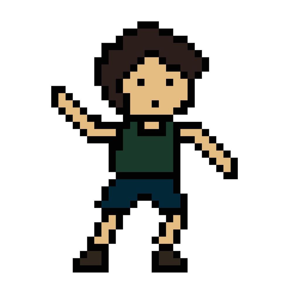 linda píxel dibujos animados 8 bits personaje hombre ejercicios formación solo estilo de vida para decoración vida estilo 8 poco masculino chico ejercicio gimnasio aptitud calentar arriba juego aptitud danza . vector