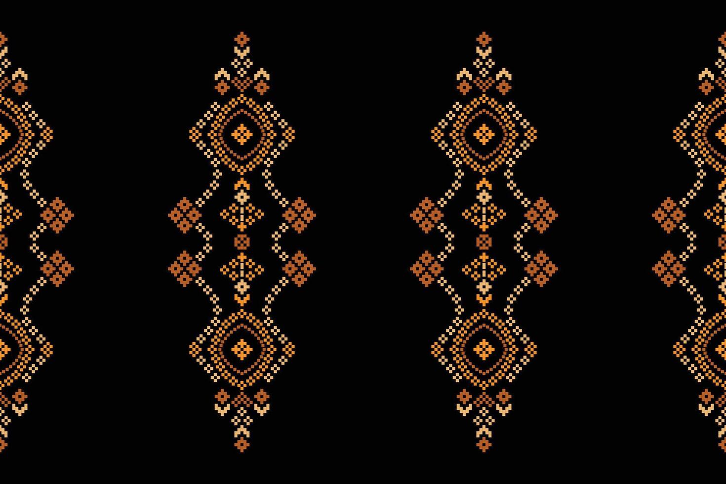 Traditional ethnic motifs ikat geometric fabric pattern cross stitch.Ikat embroidery Ethnic oriental Pixel black background.Abstract,,illustration. Texture,scarf,decoration,wallpaper. vector