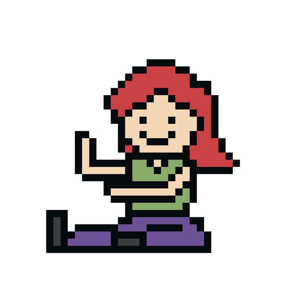 linda píxel dibujos animados 8 bits personaje mujer aerobio yoga ejercicios formación estilo de vida decoración vida estilo 8 poco hembra niña ejercicio gimnasio yoga aptitud calentar juego . vector