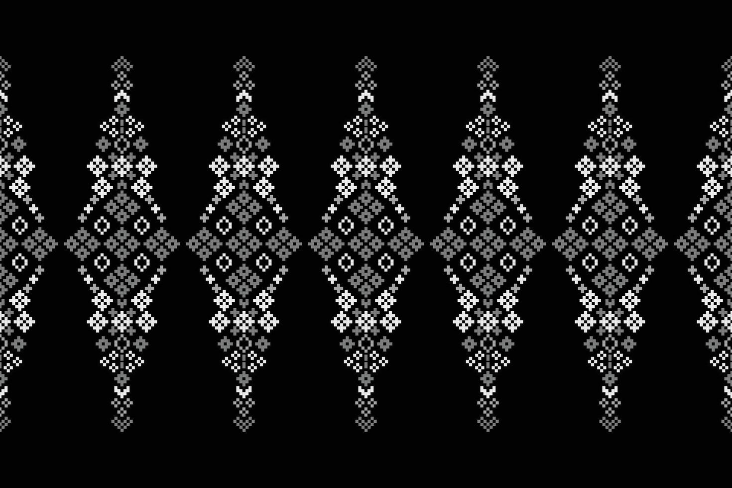 Traditional ethnic motifs ikat geometric fabric pattern cross stitch.Ikat embroidery Ethnic oriental Pixel black background.Abstract,,illustration. Texture,scarf,decoration,wallpaper. vector