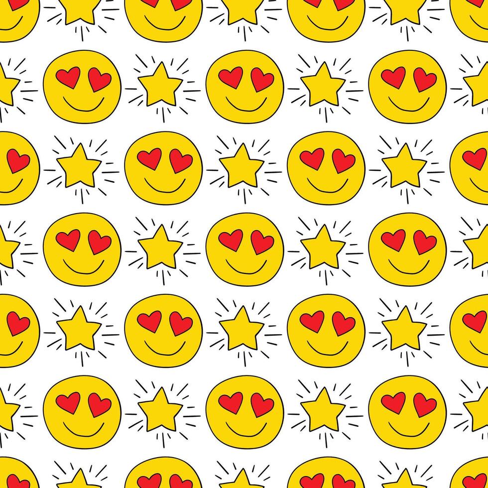 Seamless pattern with love emoticons and stars vector