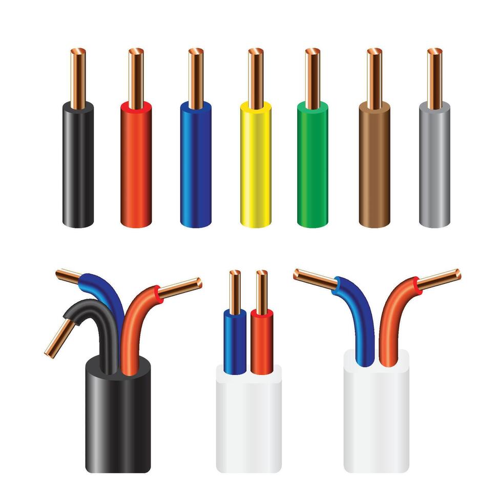 Electrical wire on white background. Copper wire is the electric conductor of urban society. vector