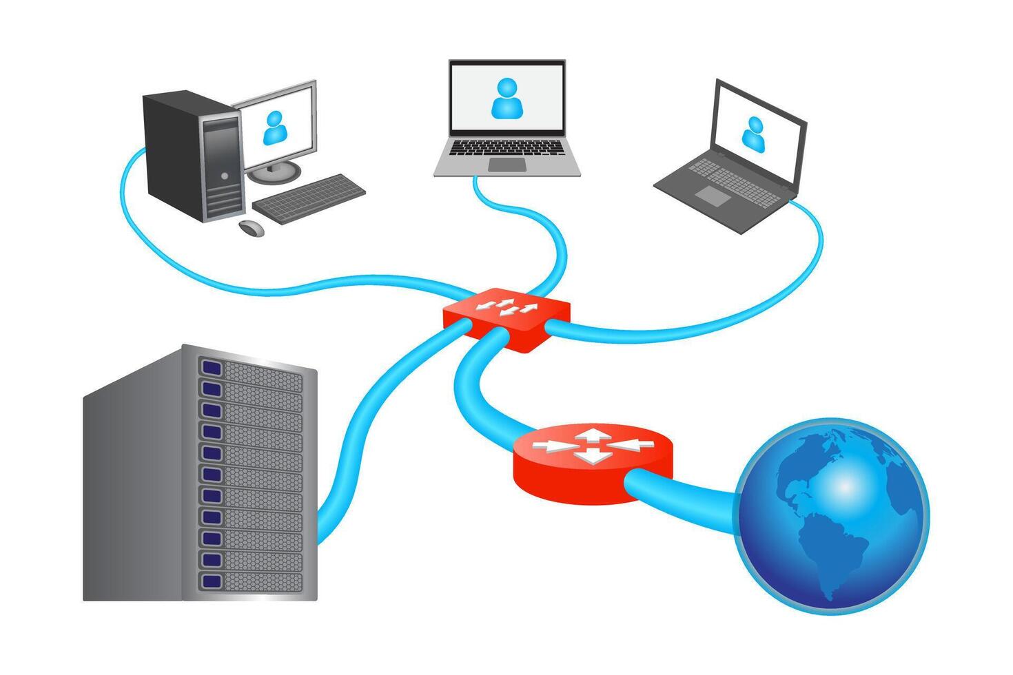 LAN Network 3d Diagram Illustration. Internet concept. vector