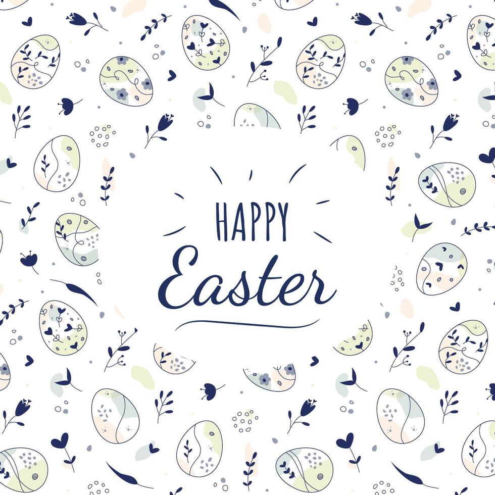 Happy Easter Doodle design. Hand drawn Easter Eggs with simple Floral pattern. Design in pastel colors for greeting card, post, background vector