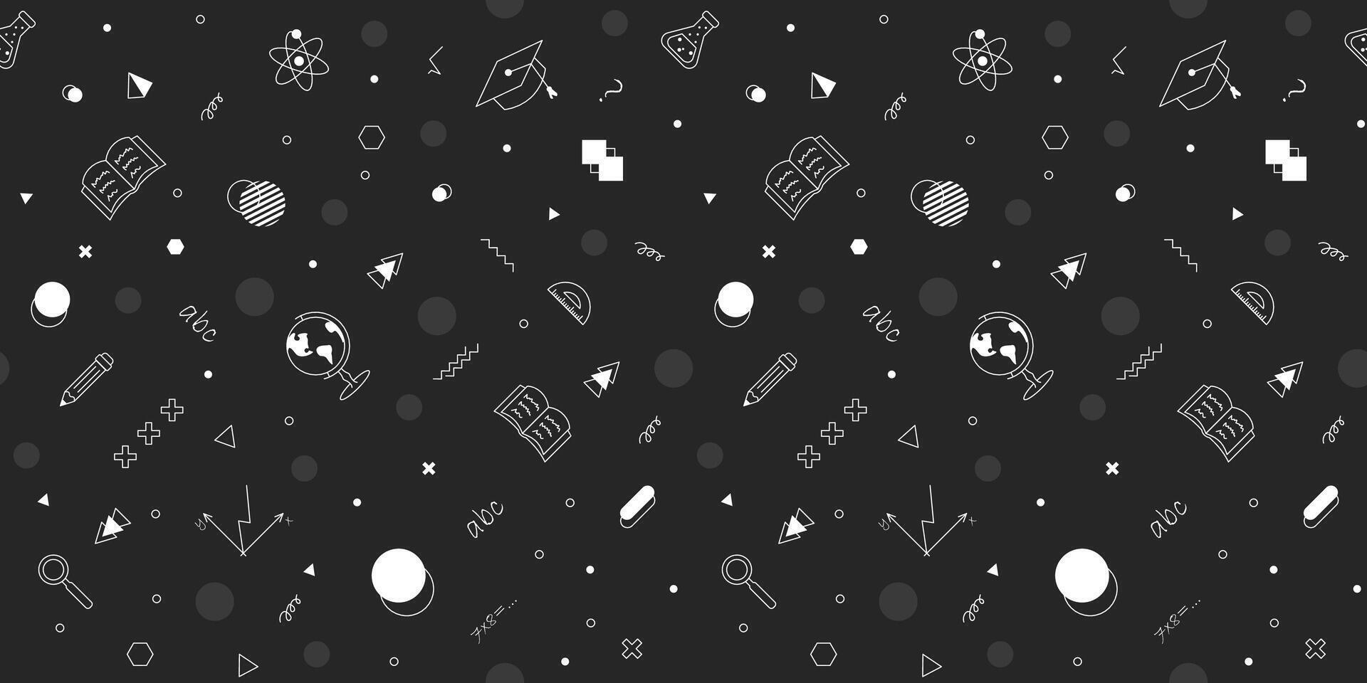 Black and white school seamless pattern. Symbols of Education with geometric elements vector