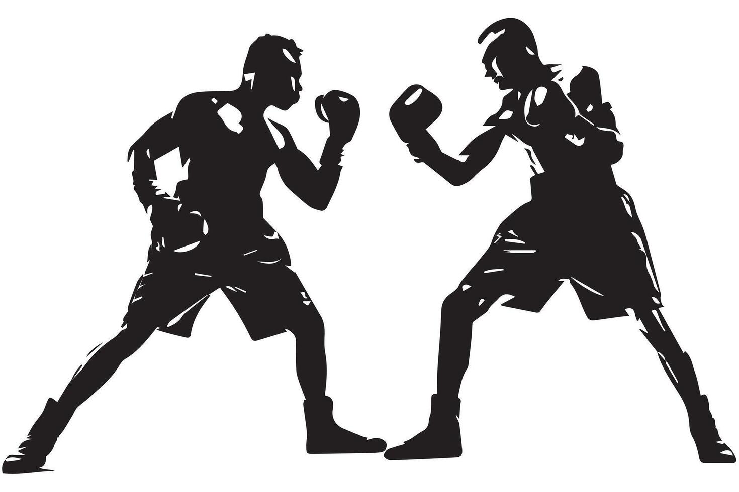Boxing silhouette two man vector