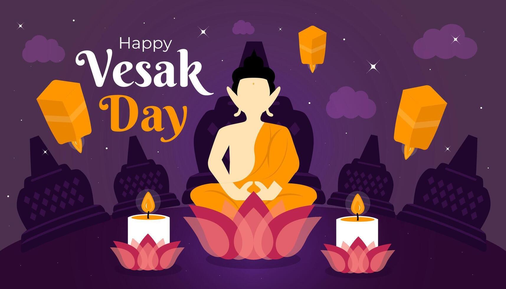 Vesak day greeting card template banner background design vector