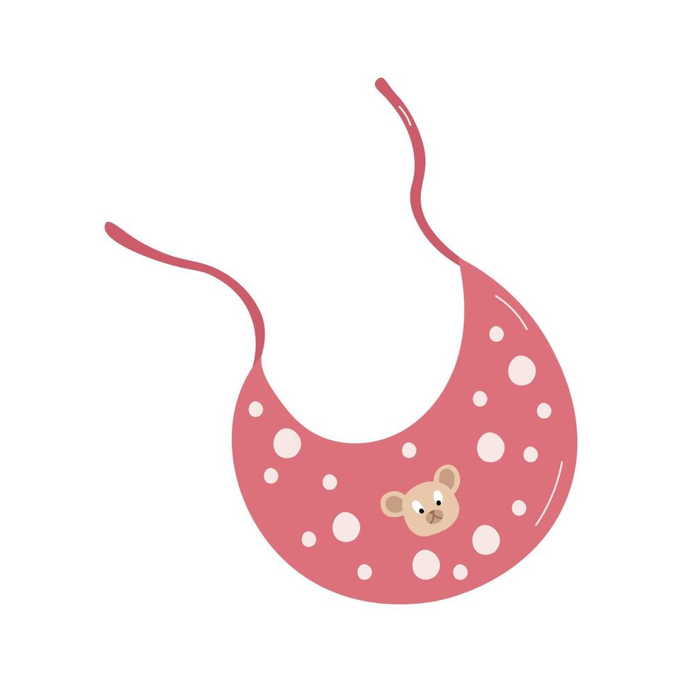 Pink bib with polka dots and bear head on white background. vector