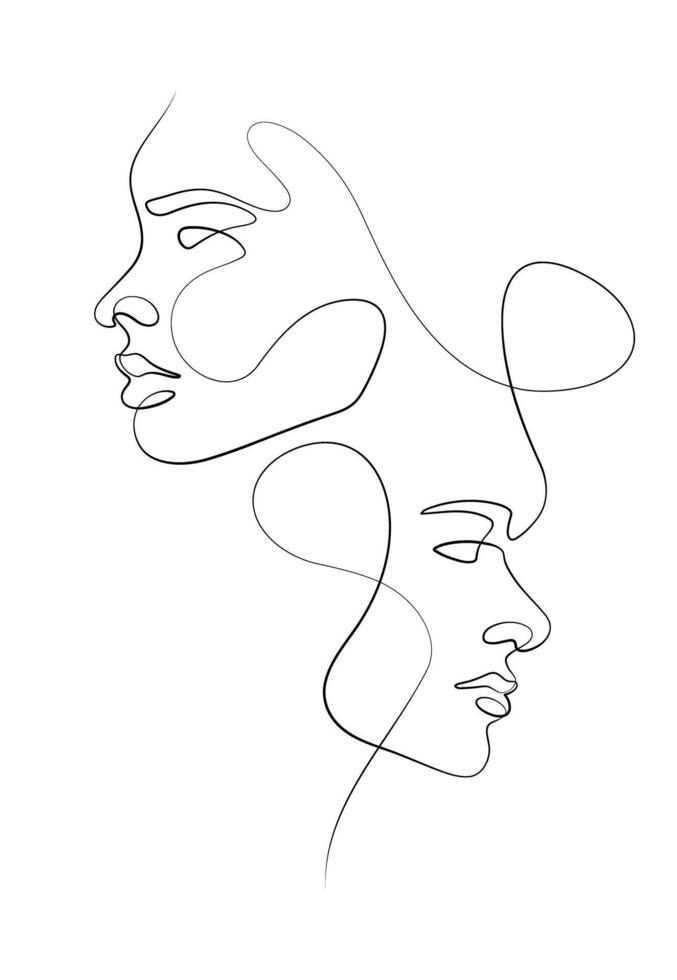 humano relación minimalismo continuo uno línea dibujo de dos caras florecer Arte vector