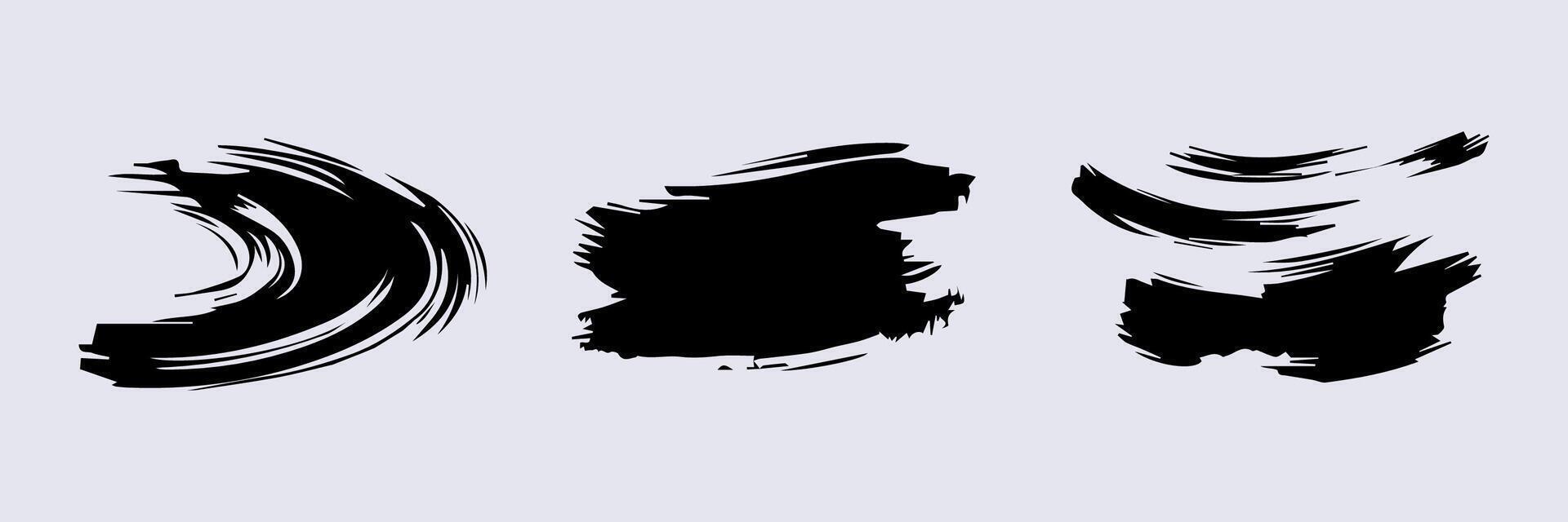 Black paint brush stroke, ink splatter and artistic design elements. Dirty watercolor texture, box, frame, grunge background, splash or creative shape for social media vector