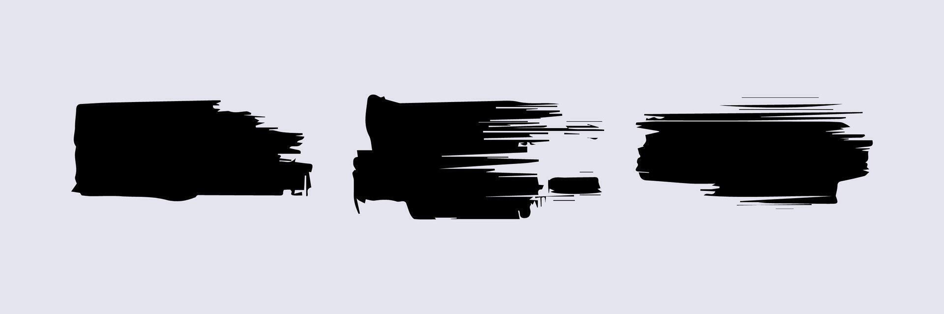 Black paint brush stroke, ink splatter and artistic design elements. Dirty watercolor texture, box, frame, grunge background, splash or creative shape for social media vector
