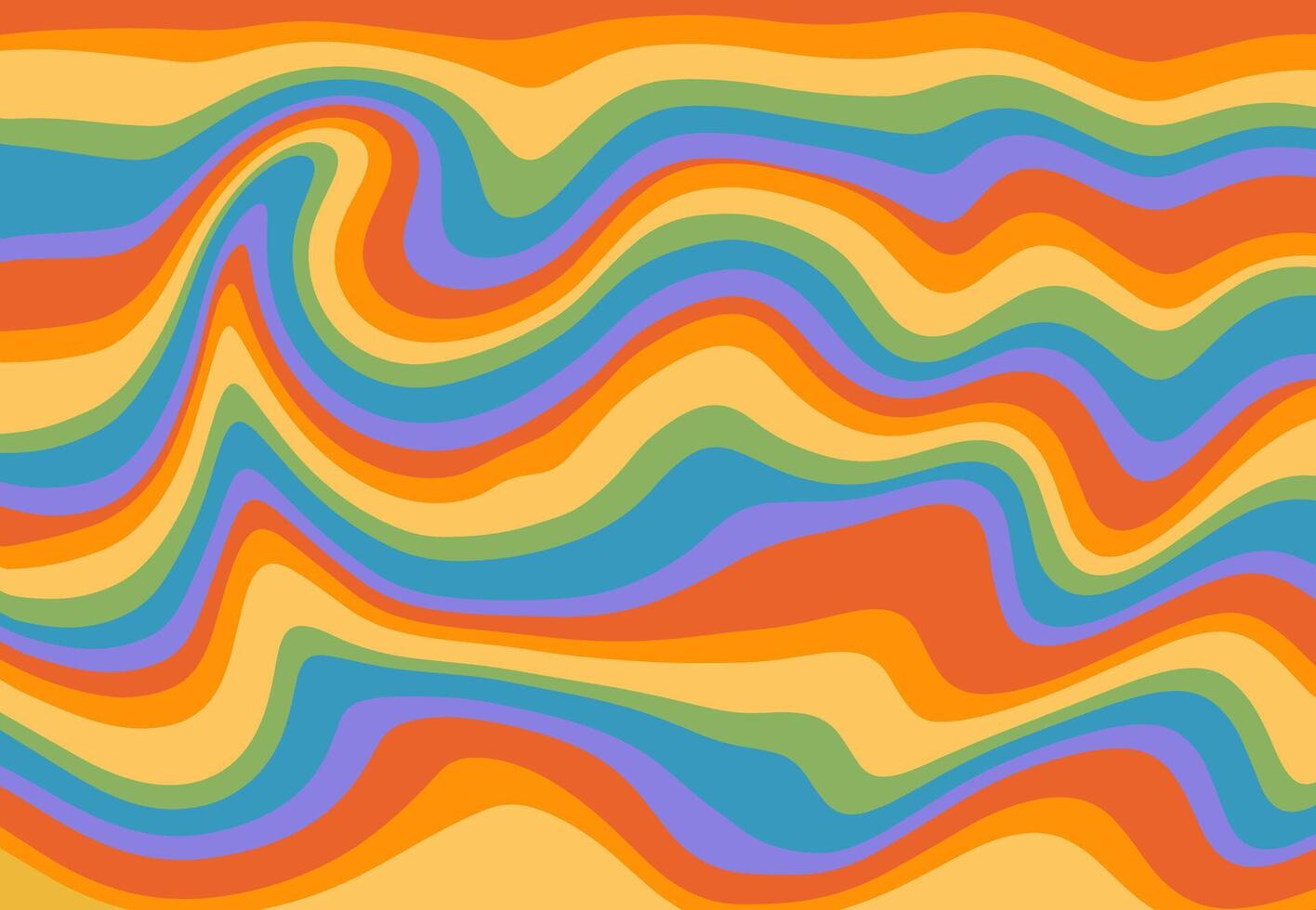 Groovy rainbow fluid waves background. Psychedelic retro abstract backdrop. Curve colorful stripes design in 60-70s hippie style. Trippy funky distorted backdrop vector