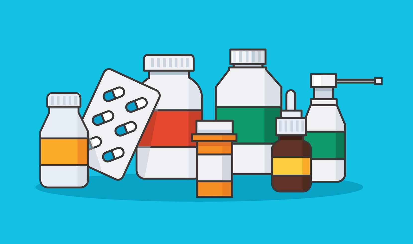 Set of Medicine bottles capsules illustration vector