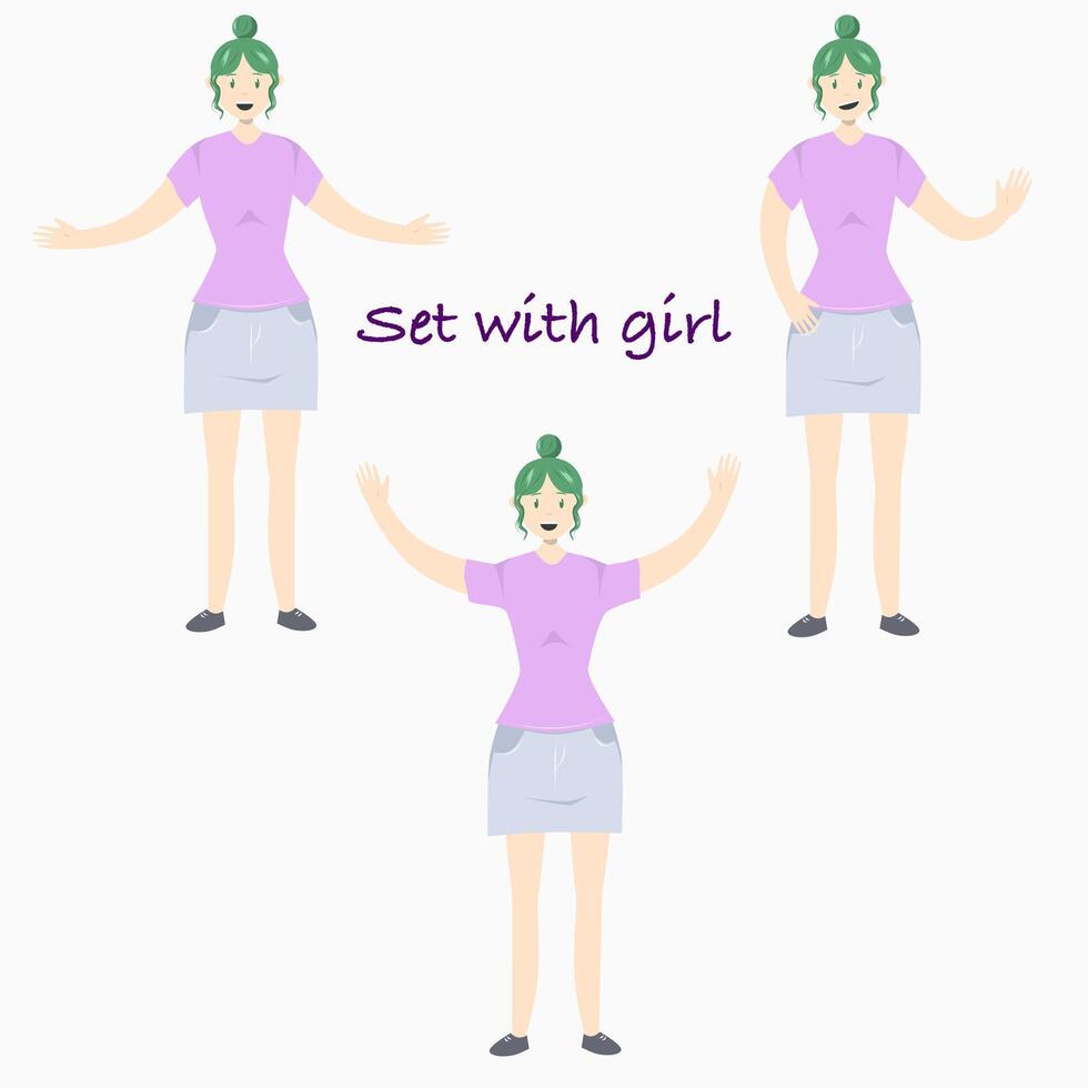 Set Illustration of a girl in flat style. Flat Illustration on the theme of body positivity. vector