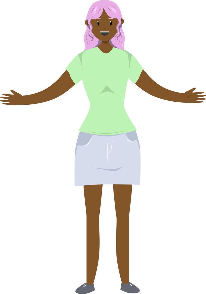 ilustración de un negro niña con en plano estilo en blanco antecedentes. plano ilustración en el tema de cuerpo positividad vector