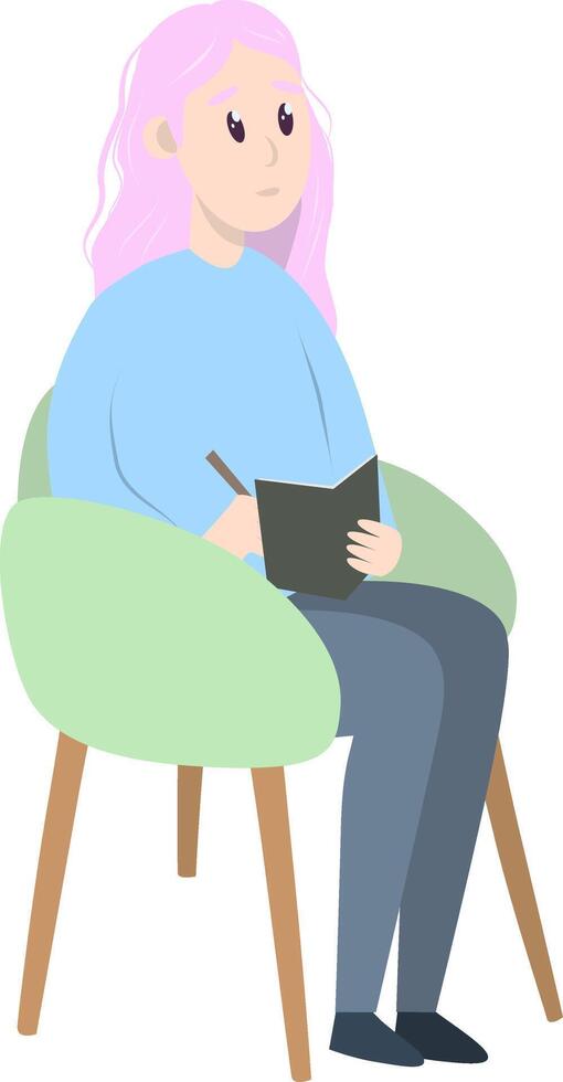 psicoterapia sesión - psicólogo sentado en silla. mental salud concepto, ilustración en plano estilo vector