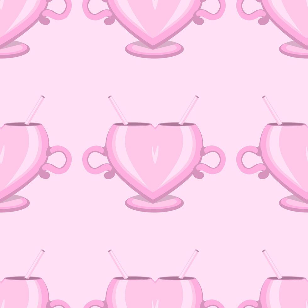 Seamless pattern of cute pink mug with highlights and shadows on a pink background vector