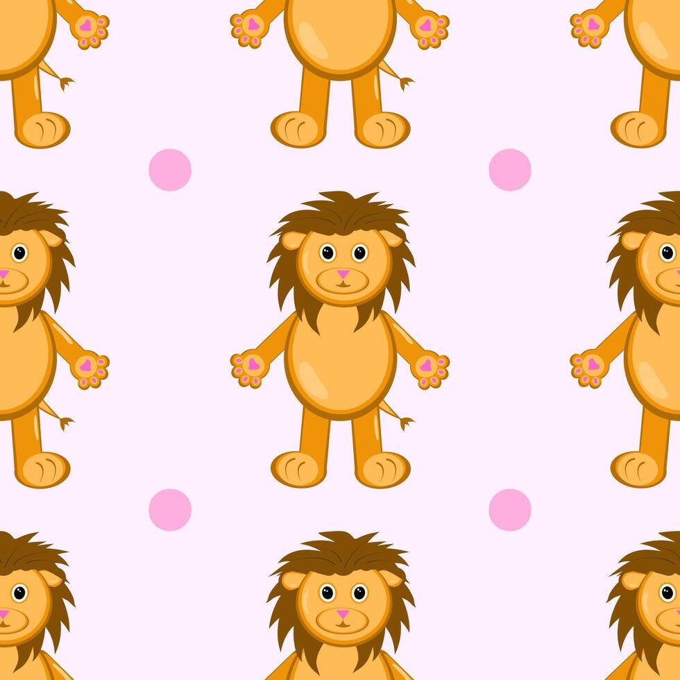 Lion cute seamless pattern, illustration background, animal cartoon pattern for kids vector