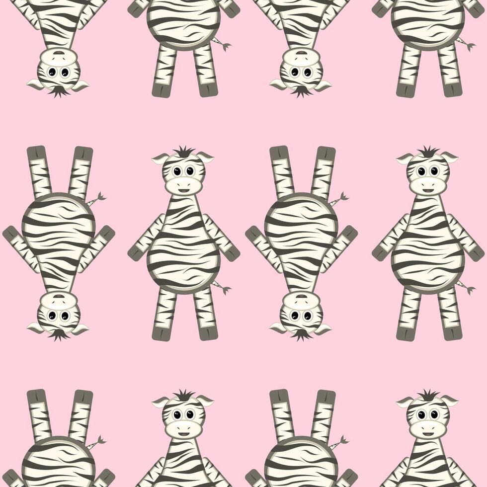Pattern with Zebra. Black and white with pink background. Cute cartoon zebra vector