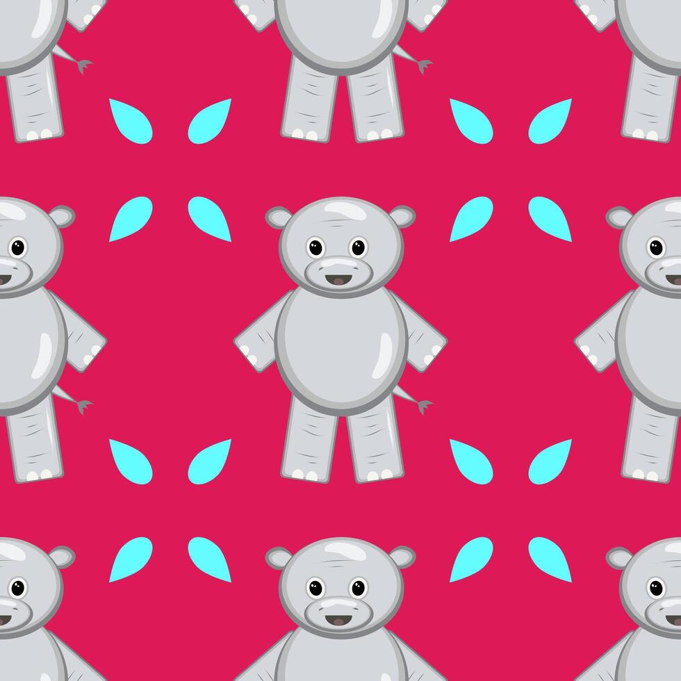 Cute cartoon hippo pattern. Hippo on a red pink background. illustration for design and print. vector