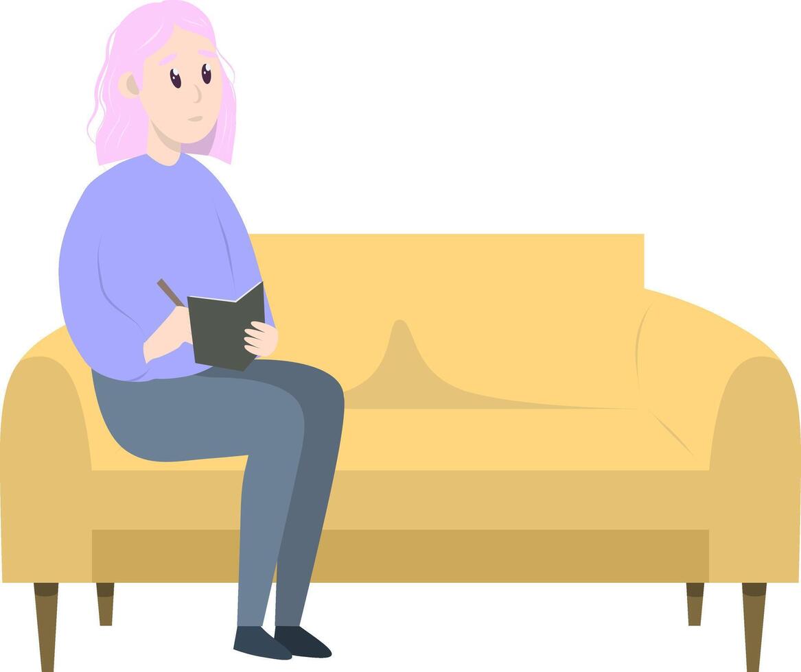 Psychotherapy session - psychologist sitting on sofa. Mental health concept, illustration in flat style vector