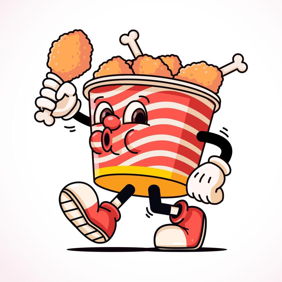 Fried chicken bucket mascot character vector