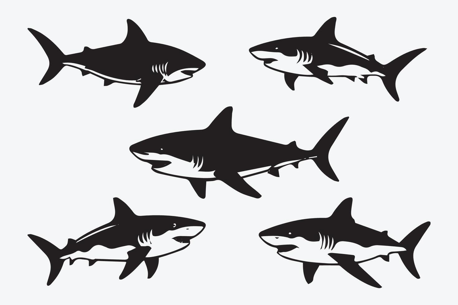 Shark flat icon animal logo silhouette collection set vector