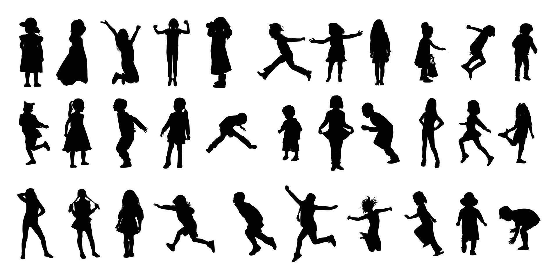 Set silhouettes of little children playing isolated on white background vector