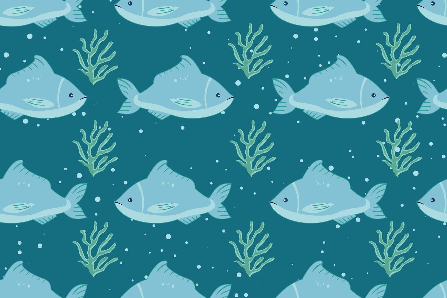 Summer seamless pattern with cute sea fish on a blue background. Trendy pattern for textile design, wallpaper, wrapping paper, scrubbing, children's parties, stickers, notebook cover. vector