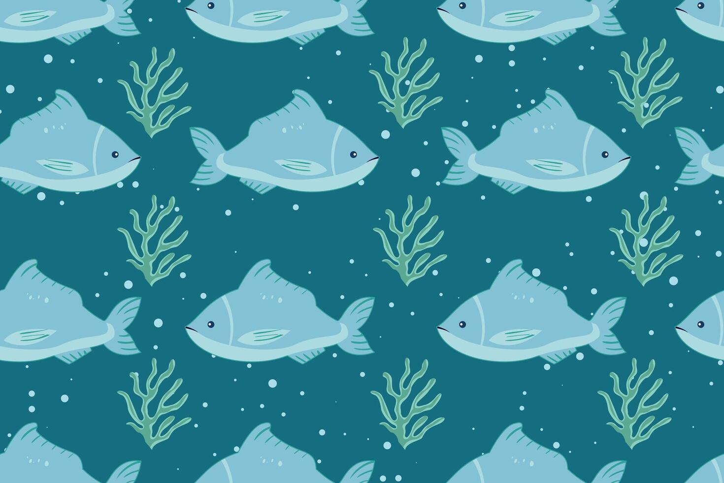 Summer seamless pattern with cute sea fish on a blue background. Trendy pattern for textile design, wallpaper, wrapping paper, scrubbing, children's parties, stickers, notebook cover. vector