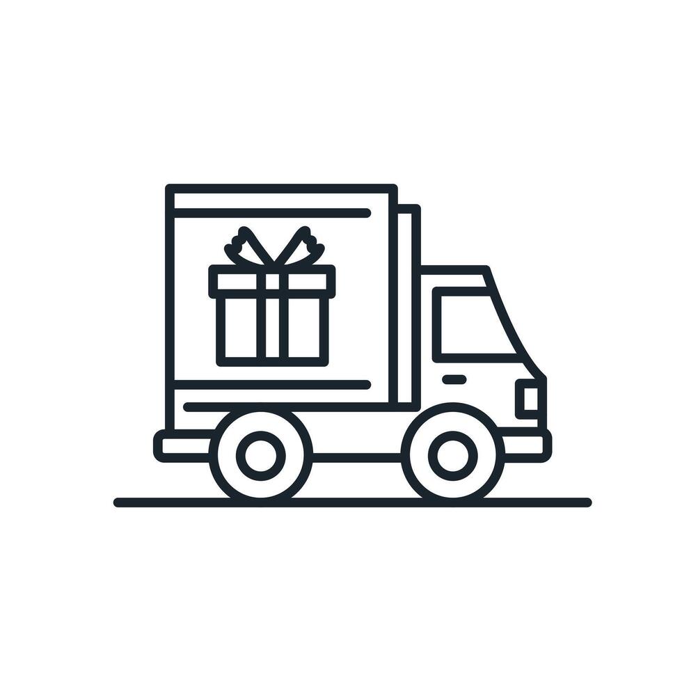 entrega camión con regalo caja icono. en línea entrega Servicio y en línea orden rastreo concepto vector