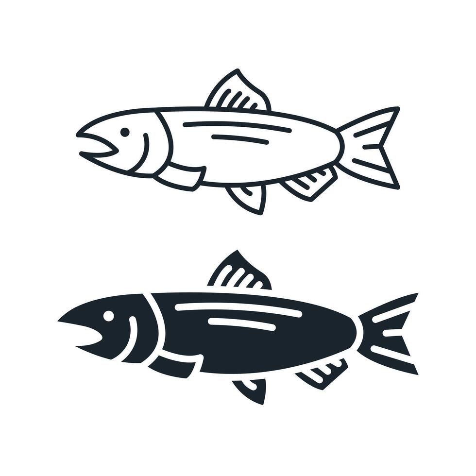 salmón línea y plano icono. pescado y fruto de mar. aislado ilustración vector