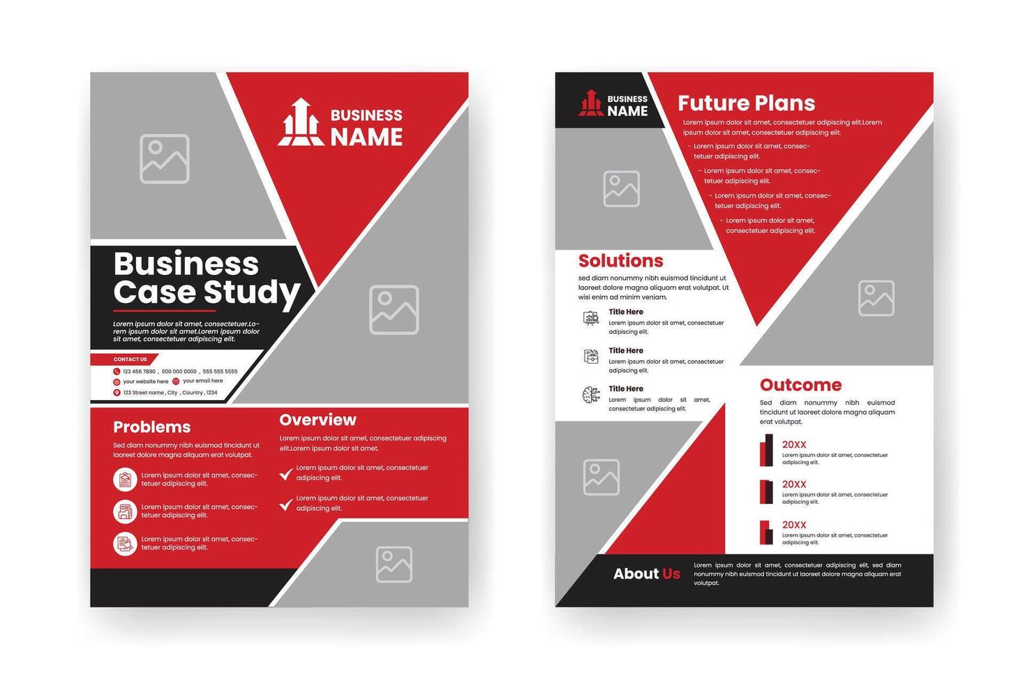 Case Study Layout Template. Minimalist Business Report with Simple Design with Red Elements. vector