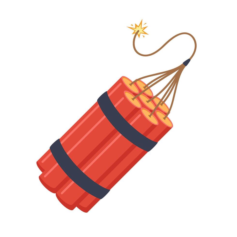 Dynamite sticks. Red sticks with burning fuses. Trinitrotoluene explosive object icon. illustration. vector