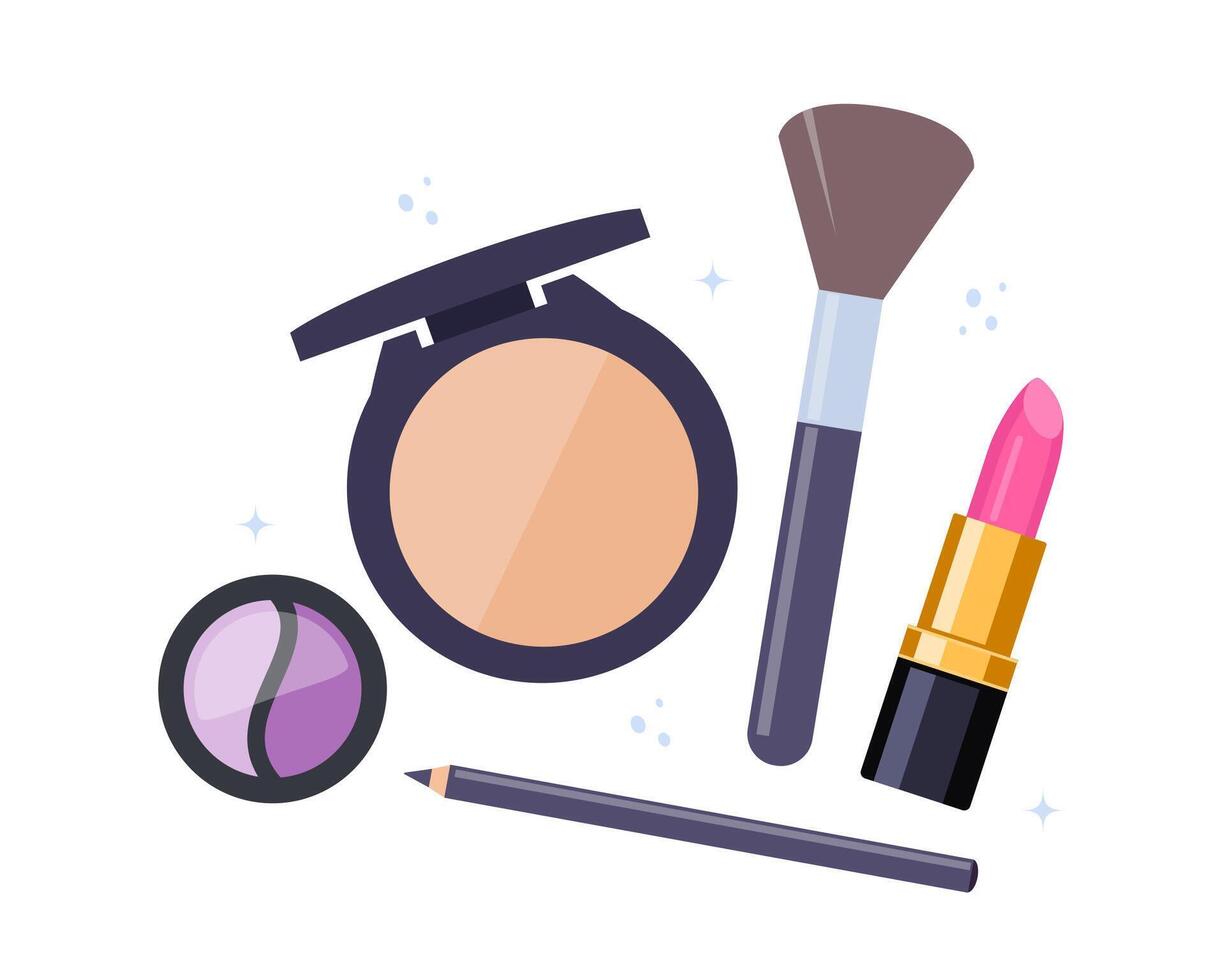 Decorative cosmetics, cute composition of icons. Everything for make up. vector