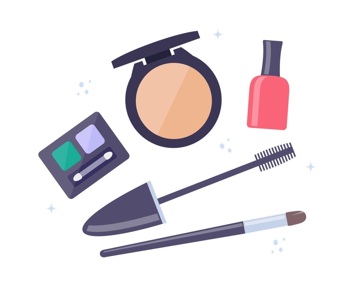 Decorative cosmetics, cute composition of icons. Everything for make up. vector