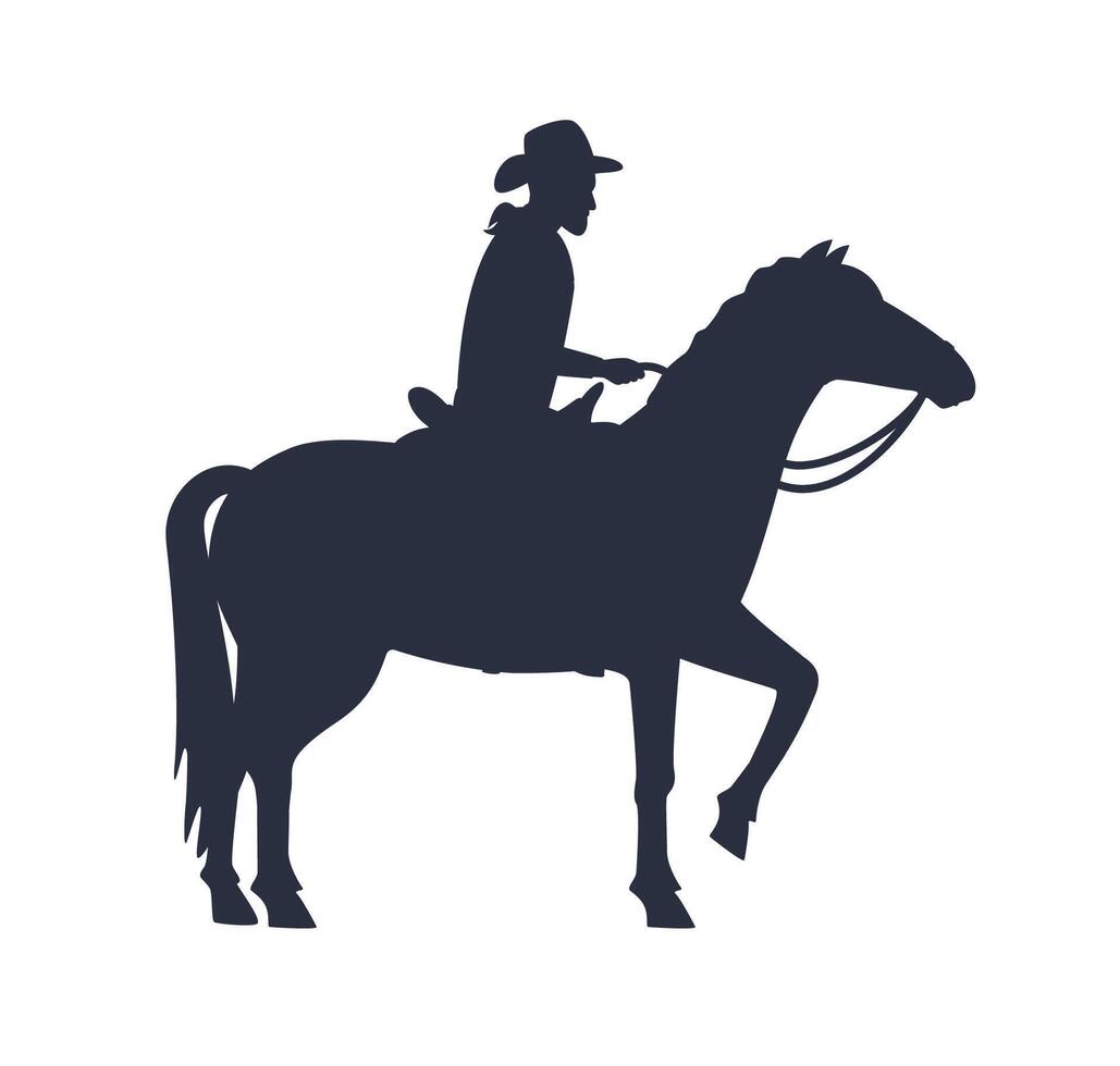 Cowboy character ride horse, black silhouette. Cowboy sheriff character ride horse. vector