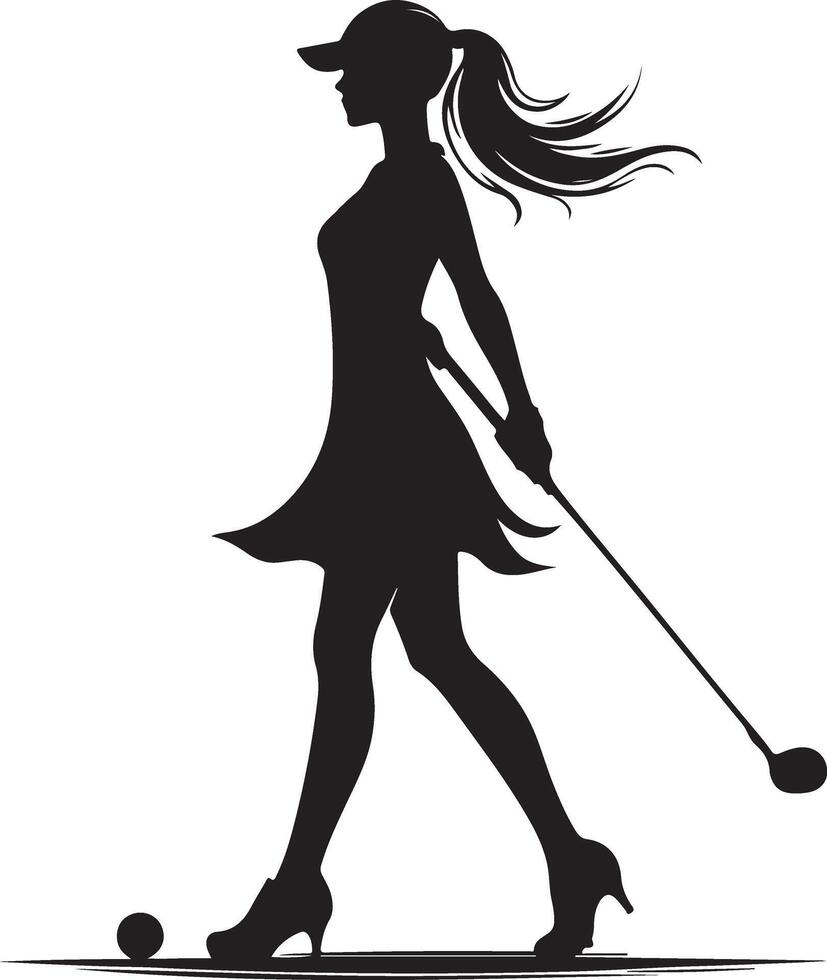 un mínimo golf jugador silueta, elegante mujer silueta, negro color silueta vector