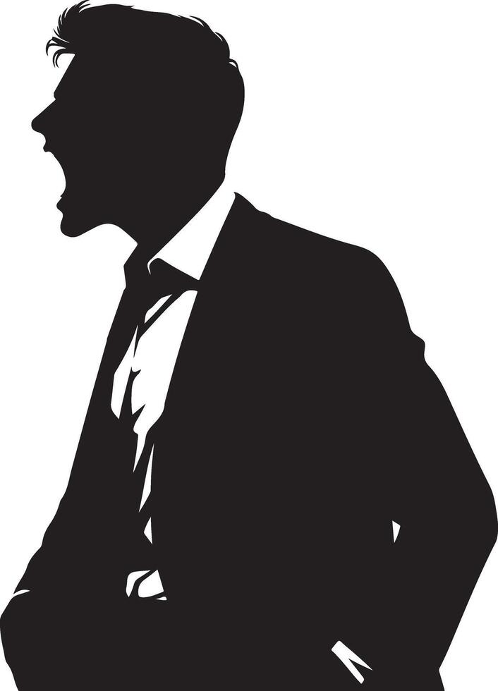 minimal Angry business man silhouette, black color silhouette vector