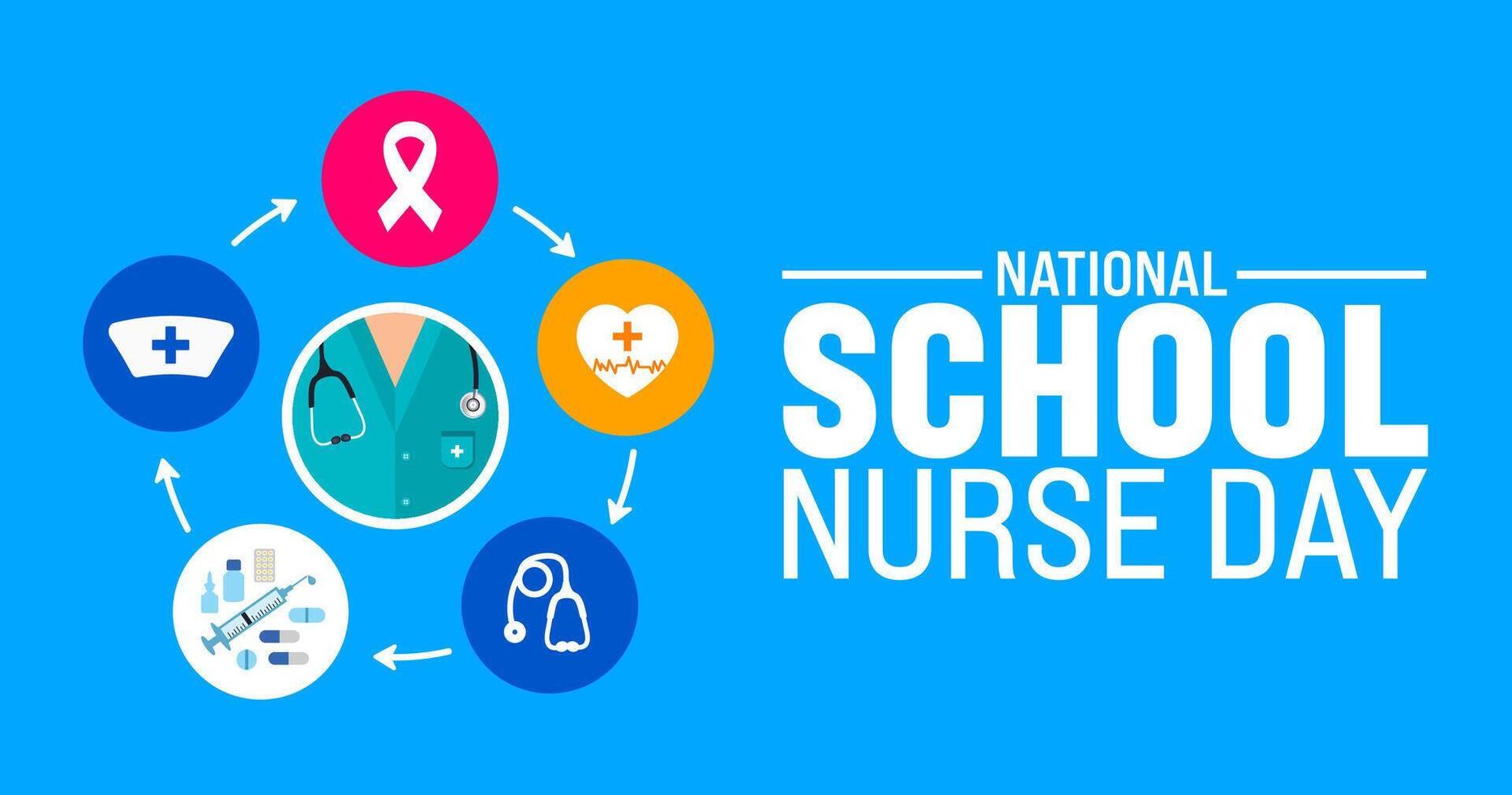 8 may School Nurse Day background template. Holiday concept. use to background, banner, placard, card, and poster design template with text inscription and standard color. vector