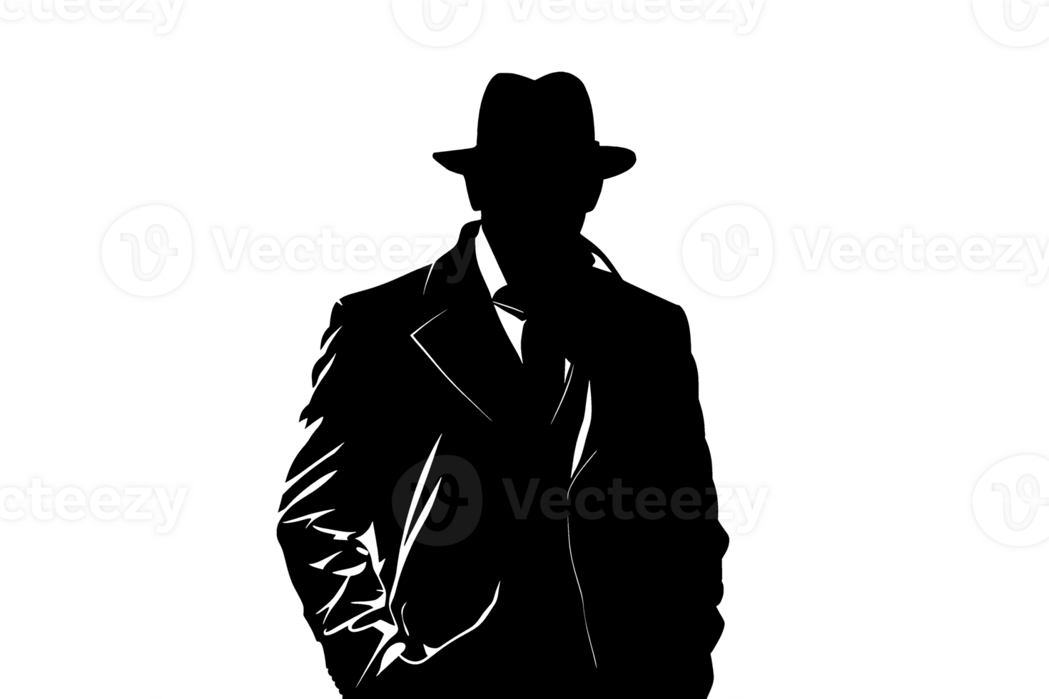 Black silhouette of a secret agent ai generativ png