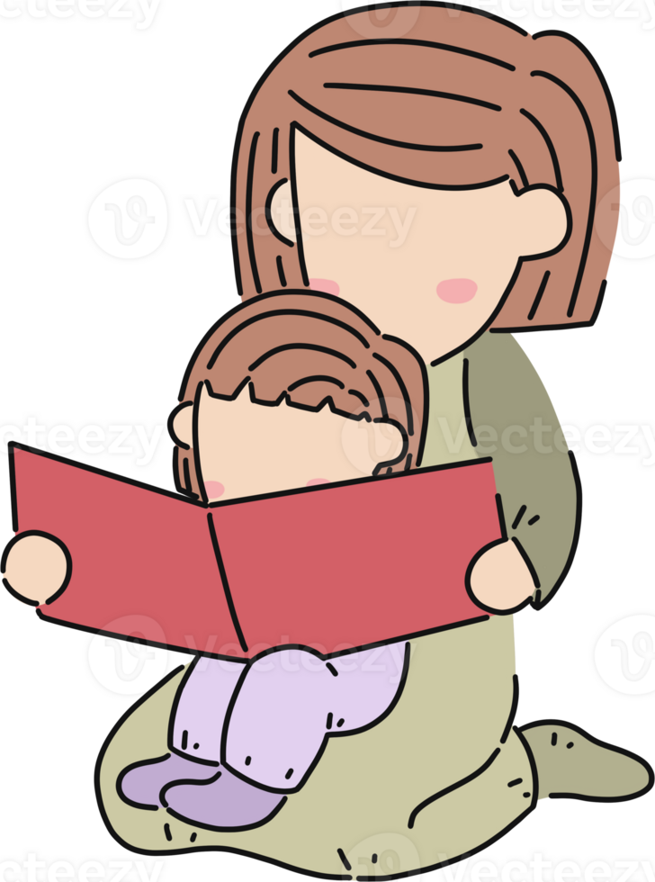 mother and daughter reading book clipart png