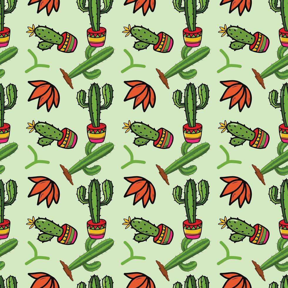 Summer Cacti Seamless Pattern Design vector