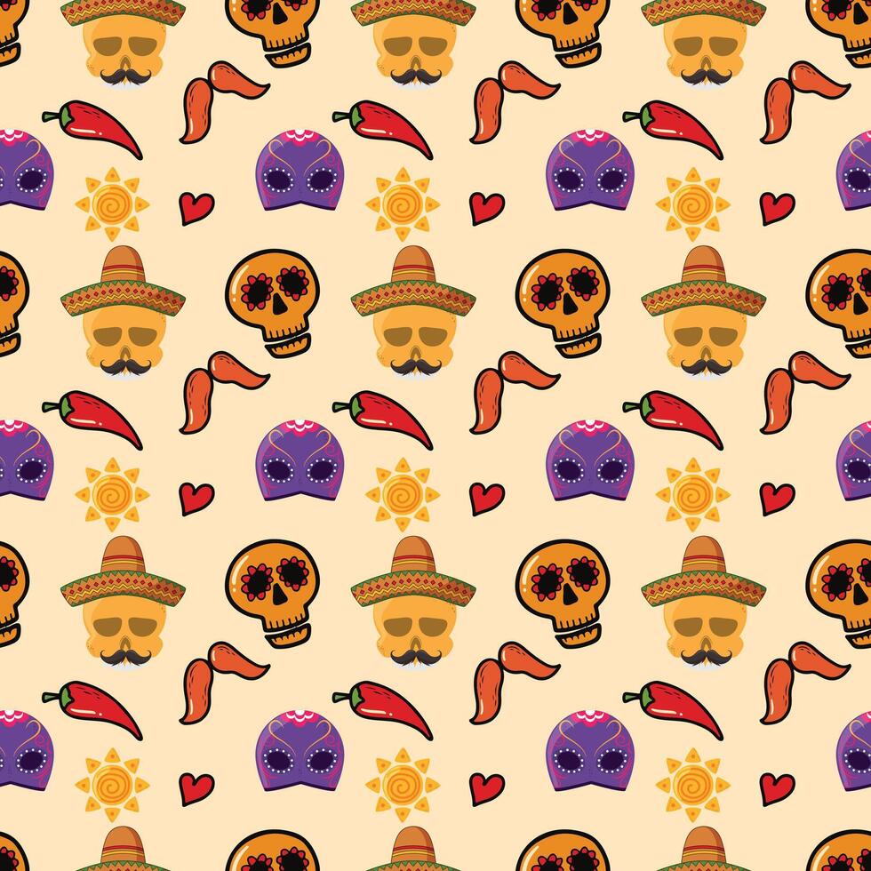 Mexican Sugar Skulls Seamless Pattern Design vector